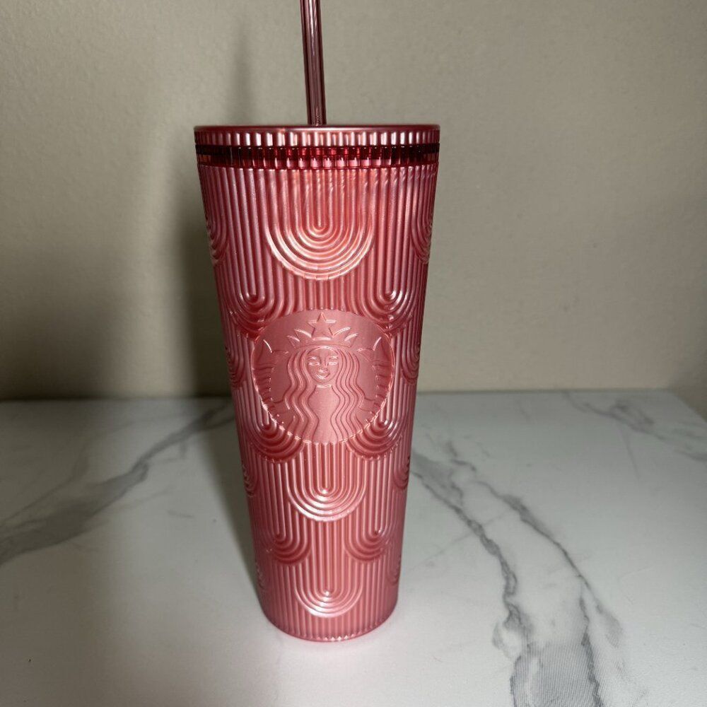 2022 Starbucks Dusty Rose Pink Shell Mermaid Scales Cold Cup Tumbler‎ 24 oz NEW